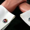 Fordite Cufflinks - 15 Round x 2mm Thick - Silver Colored Titainum          (221) - Image 3