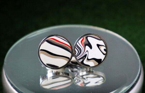 Fordite Cufflinks - 25 Round x 2mm Thick - Silver Colored Titainum          (223)
