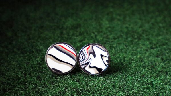 Fordite Cufflinks - 25 Round x 2mm Thick - Silver Colored Titainum          (223) - Image 2