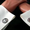 Fordite Cufflinks - 25 Round x 2mm Thick - Silver Colored Titainum          (223) - Image 3