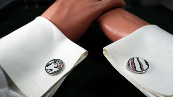 Fordite Cufflinks - 25 Round x 2mm Thick - Silver Colored Titainum          (223) - Image 3