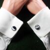 Fordite Cufflinks - 15 Round x 2mm Thick - Silver Colored Titainum          (227)