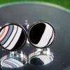 Fordite Cufflinks - 15 Round x 2mm Thick - Silver Colored Titainum          (227) - Image 2