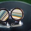 Fordite Cufflinks - Premium Fordite - 16 Round x 2mm Thick - Silver Colored Titainum          (230) - Image 2