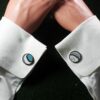 Fordite Cufflinks - 25 Round x 2mm Thick - Silver Colored Titainum          (231)