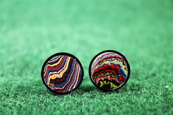 Fordite Cufflinks - Corvette Fordite - 15 Round x 2mm Thick - Black Colored Titainum          (233) - Image 3