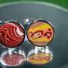 Fordite Cufflinks - Fire Truck Fordite - 15 Round x 2mm Thick - Silver Colored Titainum          (234) - Image 2
