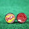 Fordite Cufflinks - Fire Truck Fordite - 15 Round x 2mm Thick - Silver Colored Titainum          (234) - Image 3