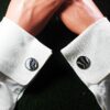 Fordite Cufflinks - 25 Round x 2mm Thick - Silver Colored Titainum          (236)