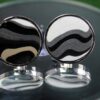 Fordite Cufflinks - 25 Round x 2mm Thick - Silver Colored Titainum          (236) - Image 2