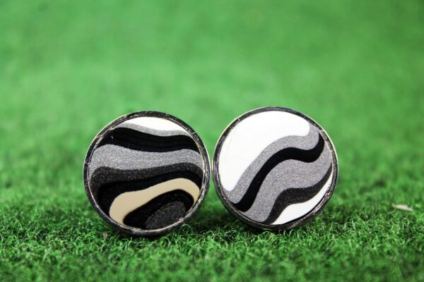 Fordite Cufflinks - 25 Round x 2mm Thick - Silver Colored Titainum          (236) - Image 3