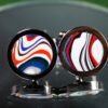 Fordite Cufflinks - 16 Round x 2mm Thick - Black Colored Titainum          (240)