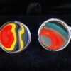 Fordite Cufflinks - 15 Round x 2mm Thick - Silver Colored Titainum          (241)