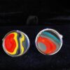 Fordite Cufflinks - 15 Round x 2mm Thick - Silver Colored Titainum          (241) - Image 2