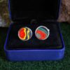 Fordite Cufflinks - 15 Round x 2mm Thick - Silver Colored Titainum          (241) - Image 3