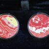 Fordite Cufflinks - Fire Truck Fordite - 18 Round x 2mm Thick - Silver Colored Titainum          (242)