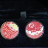 Fordite Cufflinks - Fire Truck Fordite - 18 Round x 2mm Thick - Silver Colored Titainum          (242) - Image 2