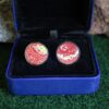 Fordite Cufflinks - Fire Truck Fordite - 18 Round x 2mm Thick - Silver Colored Titainum          (242) - Image 3