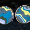 Fordite Cufflinks - 25 Round x 2mm Thick - Silver Colored Titainum          (245)