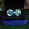 Fordite Cufflinks - 25 Round x 2mm Thick - Silver Colored Titainum          (245) - Image 3