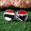 Fordite Cufflinks - 18 Round x 2mm Thick - Silver Colored Titainum          (246) - Image 2