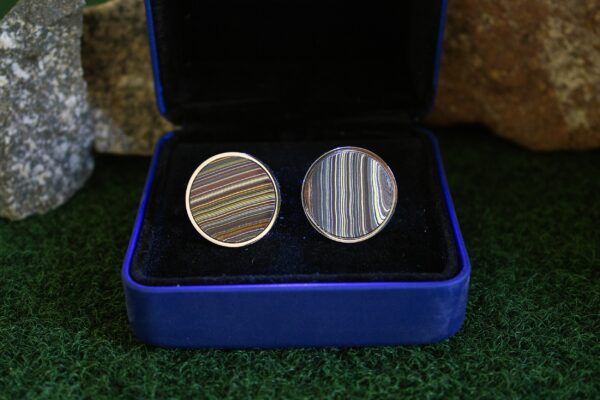 Fordite Cufflinks - Corvette Fordite - 25 Round x 3mm Thick - Silver Colored Titainum          (249) - Image 3
