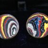 Fordite Cufflinks - Corvette Fordite - 18 Round x 2mm Thick - Brass          (252)