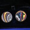 Fordite Cufflinks - Corvette Fordite - 18 Round x 2mm Thick - Brass          (252) - Image 2
