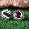 Fordite Cufflinks - 18 Round x 2mm Thick - Silver Colored Titainum          (253) - Image 2