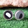 Fordite Cufflinks - 15 Round x 3mm Thick - Silver Colored Titainum          (256) - Image 2