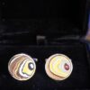 Fordite Cufflinks - Corvette Fordite - 15 Round x 2mm Thick - Silver Colored Titainum          (257)
