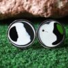 Fordite Cufflinks - 25 Round x 2mm Thick - Silver Colored Titainum          (258) - Image 2