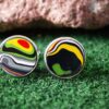 Fordite Cufflinks - 18 Round x 1mm Thick - Silver Colored Brass          (261) - Image 2