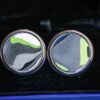 Fordite Cufflinks - 25 Round x 4mm Thick - Silver Colored Titainum          (262) - Image 2
