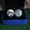 Fordite Cufflinks - 25 Round x 4mm Thick - Silver Colored Titainum          (262) - Image 3