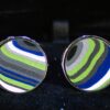Fordite Cufflinks - 18 Round x 1mm Thick - Brass Colored Black          (263)