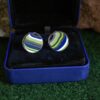 Fordite Cufflinks - 18 Round x 1mm Thick - Brass Colored Black          (263) - Image 3
