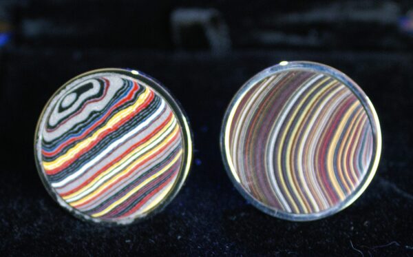 Fordite Cufflinks - Corvette Fordite - 25 Round x 2mm Thick - Silver Colored Titainum          (264)