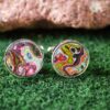 Fordite Cufflinks - Premium Fordite - 15 Round x 2mm Thick - Silver Colored Titainum          (267) - Image 2