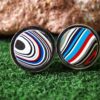 Fordite Cufflinks - 25 Round x 4mm Thick - Silver Colored Titainum          (268) - Image 2