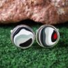 Fordite Cufflinks - 15 Round x 2mm Thick - Silver Colored Titainum          (273) - Image 2
