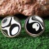 Fordite Cufflinks - 25 Round x 2mm Thick - Silver Colored Titainum          (274) - Image 2