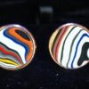 Fordite Cufflinks - 18 Round x 1mm Thick - Rose Gold Colored Brass          (280)