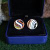 Fordite Cufflinks - 18 Round x 1mm Thick - Rose Gold Colored Brass          (280) - Image 3