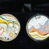 Fordite Cufflinks - From Late 70's to Mid 80's - 25 Round x 3mm Thick - Silver Colored Titainum          (284)