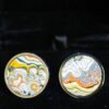 Fordite Cufflinks - From Late 70's to Mid 80's - 25 Round x 3mm Thick - Silver Colored Titainum          (284) - Image 2