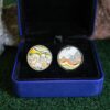 Fordite Cufflinks - From Late 70's to Mid 80's - 25 Round x 3mm Thick - Silver Colored Titainum          (284) - Image 3
