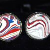 Fordite Cufflinks - 25 Round x 2mm Thick - Silver Colored Titainum          (285)