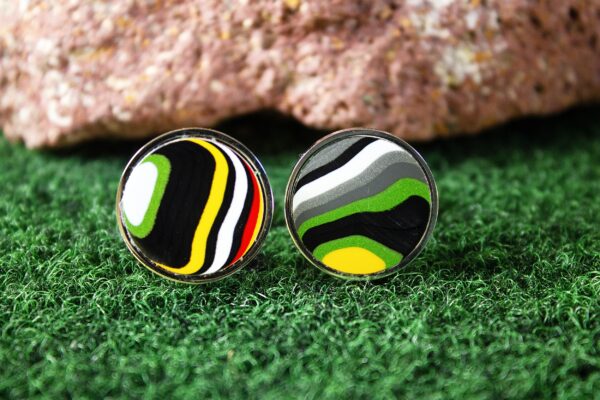 Fordite Cufflinks - 18 Round x 2mm Thick - Silver Colored Titainum          (289) - Image 2