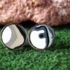 Fordite Cufflinks - 18 Round x 2mm Thick - Silver Colored Titainum          (290) - Image 2
